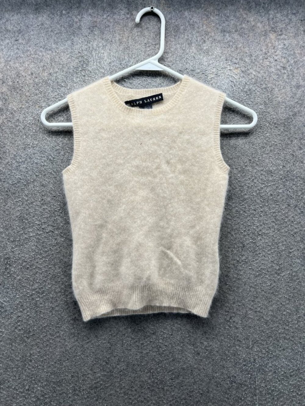 Ralph Lauren Sweater Vest Womens Small White Crew Neck Wool Blend Knit Pullover